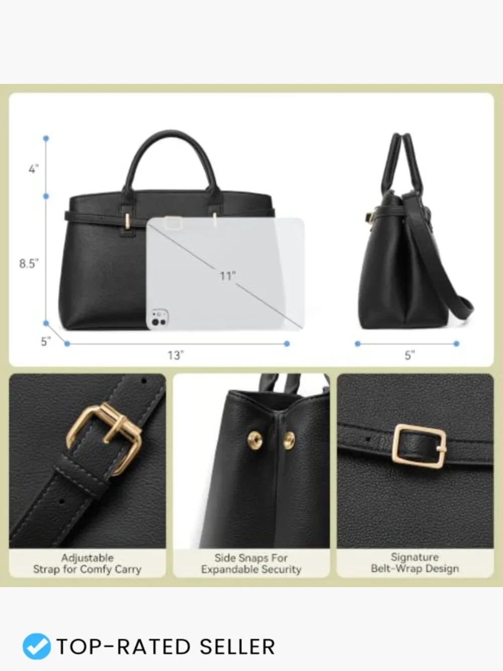 Structured Satchel Handbag Women Work Tote Purse Medium Vegan Leather Crossbody